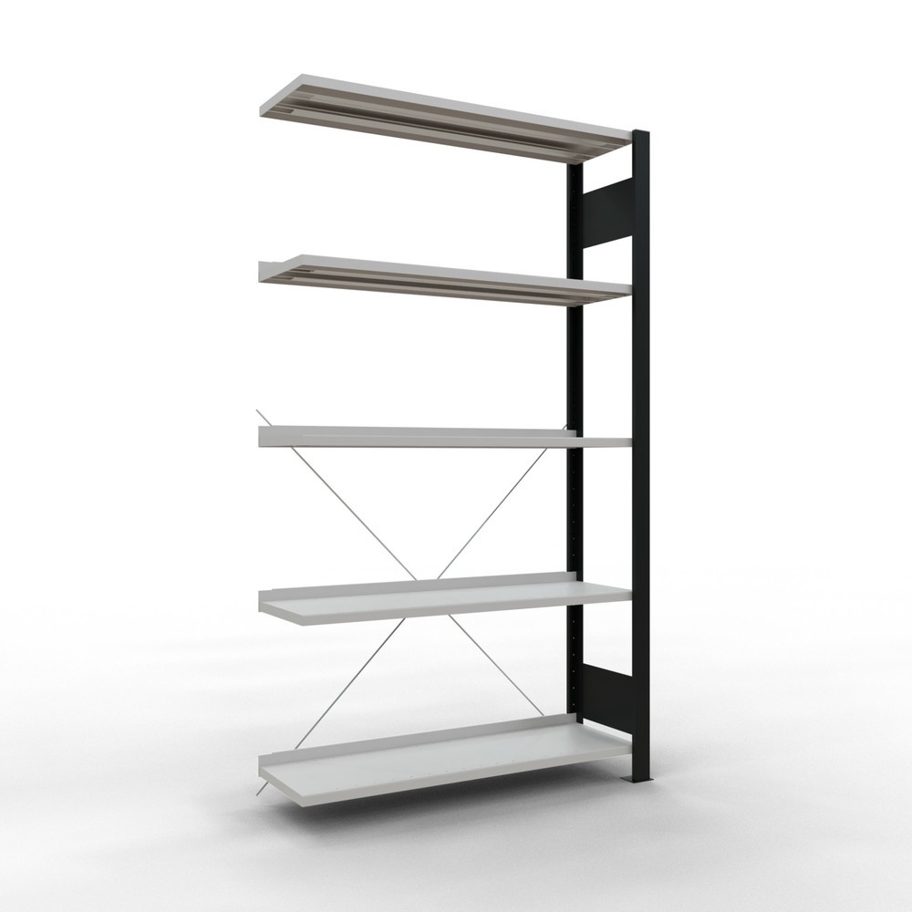 Immagine del prodotto n. 1: Scaffalatura per documenti SCHULTE campata aggiuntiva, monofronte, con spondine posteriori, portata per piano 85 kg, nero, AxLxP 1.800 x 1.000 x 300 mm