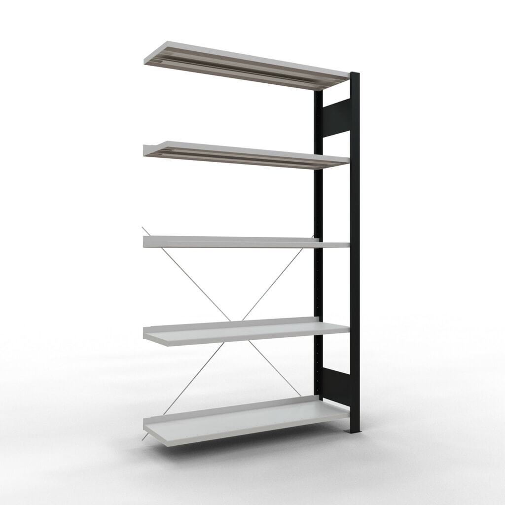 Immagine del prodotto: Scaffalatura per documenti SCHULTE campata aggiuntiva, monofronte, con spondine posteriori, portata per piano 85 kg, nero, AxLxP 1.800 x 1.000 x 300 mm