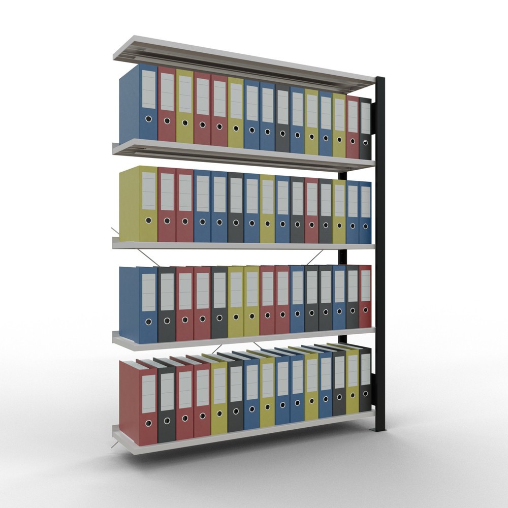 Immagine del prodotto n. 2: Scaffalatura per documenti SCHULTE campata aggiuntiva, monofronte, con spondine posteriori, portata per piano 85 kg, nero, HxLxP 1.800 x 1.300 x 300 mm