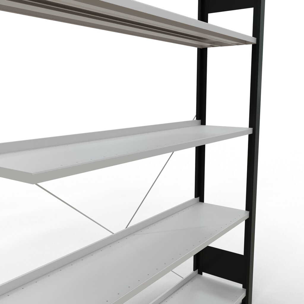 Scaffalatura per documenti SCHULTE campata aggiuntiva, monofronte, con spondine posteriori, portata per piano 85 kg, nero, HxLxP 1.800 x 1.300 x 300 mm Immagine del prodotto n. 4: Scaffalatura per documenti SCHULTE campata aggiuntiva, monofronte, con spondine posteriori, portata per piano 85 kg, nero, HxLxP 1.800 x 1.300 x 300 mm