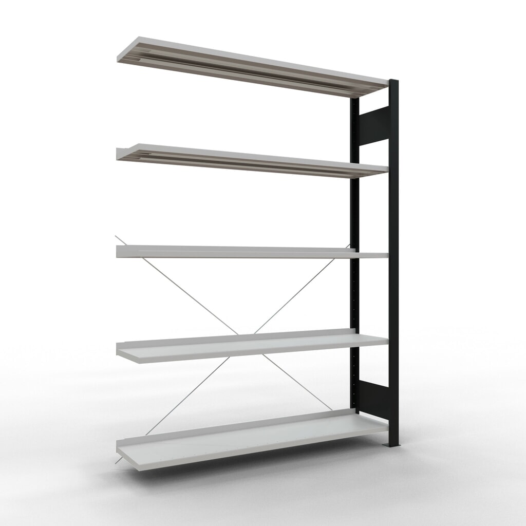 Scaffalatura per documenti SCHULTE campata aggiuntiva, monofronte, con spondine posteriori, portata per piano 85 kg, nero, HxLxP 1.800 x 1.300 x 300 mm Immagine del prodotto: Scaffalatura per documenti SCHULTE campata aggiuntiva, monofronte, con spondine posteriori, portata per piano 85 kg, nero, HxLxP 1.800 x 1.300 x 300 mm