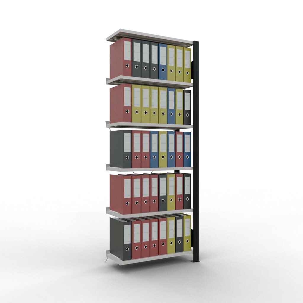 Immagine del prodotto n. 2: Scaffalatura per documenti SCHULTE campata aggiuntiva, monofronte, con spondine posteriori, portata per piano 85 kg, nero, AxLxP 2.000 x 750 x 300 mm