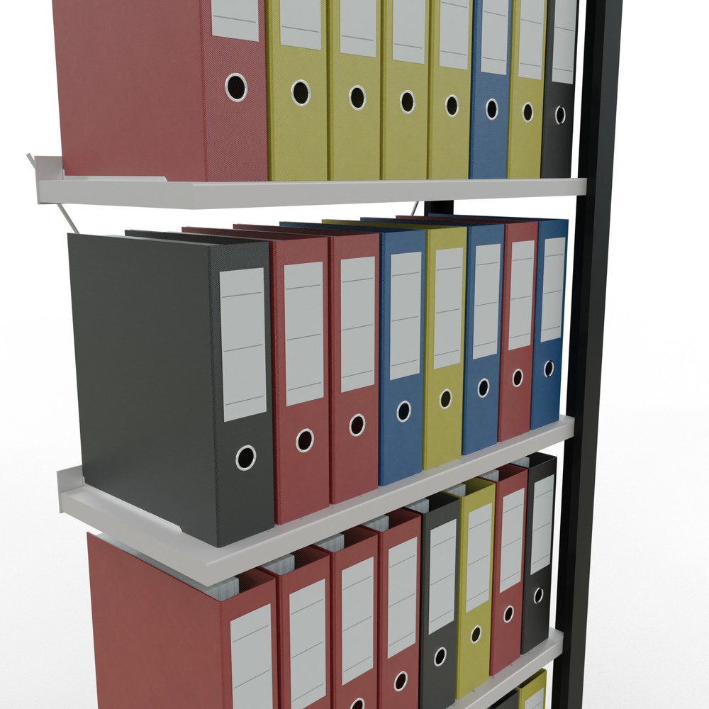 Immagine del prodotto n. 3: Scaffalatura per documenti SCHULTE campata aggiuntiva, monofronte, con spondine posteriori, portata per piano 85 kg, nero, AxLxP 2.000 x 750 x 300 mm