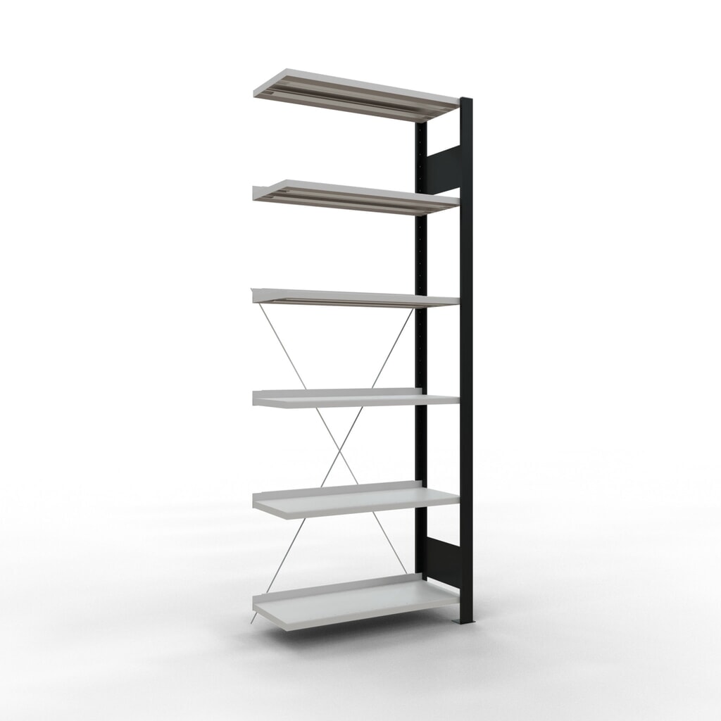 Scaffalatura per documenti SCHULTE campata aggiuntiva, monofronte, con spondine posteriori, portata per piano 85 kg, nero, AxLxP 2.000 x 750 x 300 mm Immagine del prodotto: Scaffalatura per documenti SCHULTE campata aggiuntiva, monofronte, con spondine posteriori, portata per piano 85 kg, nero, AxLxP 2.000 x 750 x 300 mm