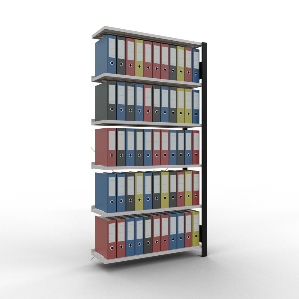 Immagine del prodotto n. 2: Scaffalatura per documenti SCHULTE campata aggiuntiva, monofronte, con spondine posteriori, portata per piano 85 kg, nero, AxLxP 2.000 x 1.000 x 300 mm