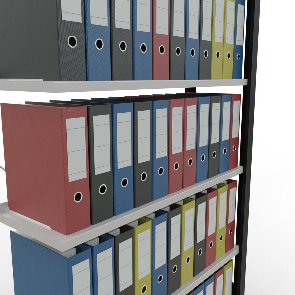 Immagine del prodotto n. 3: Scaffalatura per documenti SCHULTE campata aggiuntiva, monofronte, con spondine posteriori, portata per piano 85 kg, nero, AxLxP 2.000 x 1.000 x 300 mm