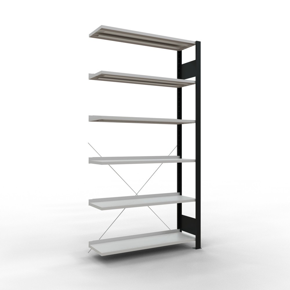 Immagine del prodotto: Scaffalatura per documenti SCHULTE campata aggiuntiva, monofronte, con spondine posteriori, portata per piano 85 kg, nero, AxLxP 2.000 x 1.000 x 300 mm