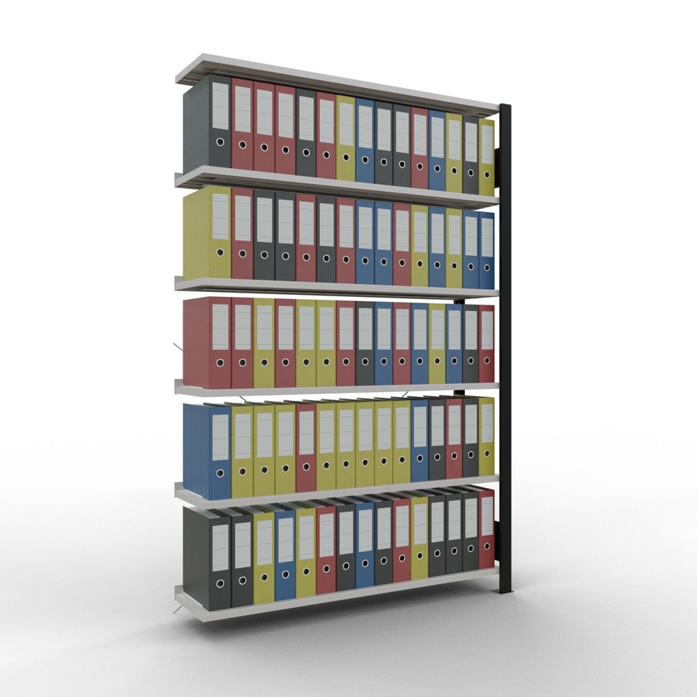 Immagine del prodotto n. 2: Scaffalatura per documenti SCHULTE campata aggiuntiva, monofronte, con spondine posteriori, portata per piano 85 kg, nero, AxLxP 2.000 x 1.300 x 300 mm
