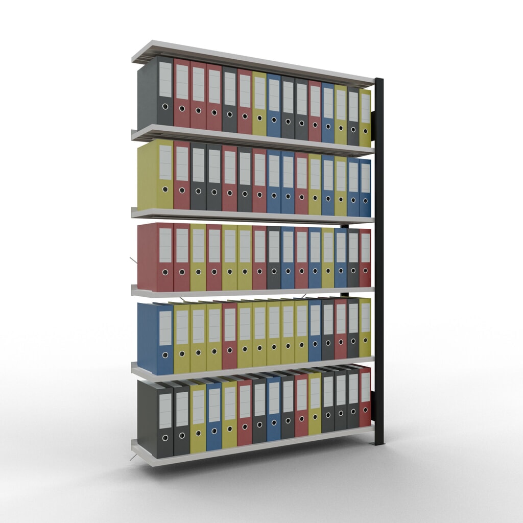Scaffalatura per documenti SCHULTE campata aggiuntiva, monofronte, con spondine posteriori, portata per piano 85 kg, nero, AxLxP 2.000 x 1.300 x 300 mm Immagine del prodotto n. 2: Scaffalatura per documenti SCHULTE campata aggiuntiva, monofronte, con spondine posteriori, portata per piano 85 kg, nero, AxLxP 2.000 x 1.300 x 300 mm