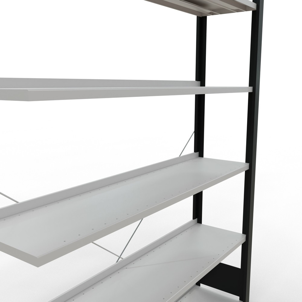 Immagine del prodotto n. 4: Scaffalatura per documenti SCHULTE campata aggiuntiva, monofronte, con spondine posteriori, portata per piano 85 kg, nero, AxLxP 2.000 x 1.300 x 300 mm