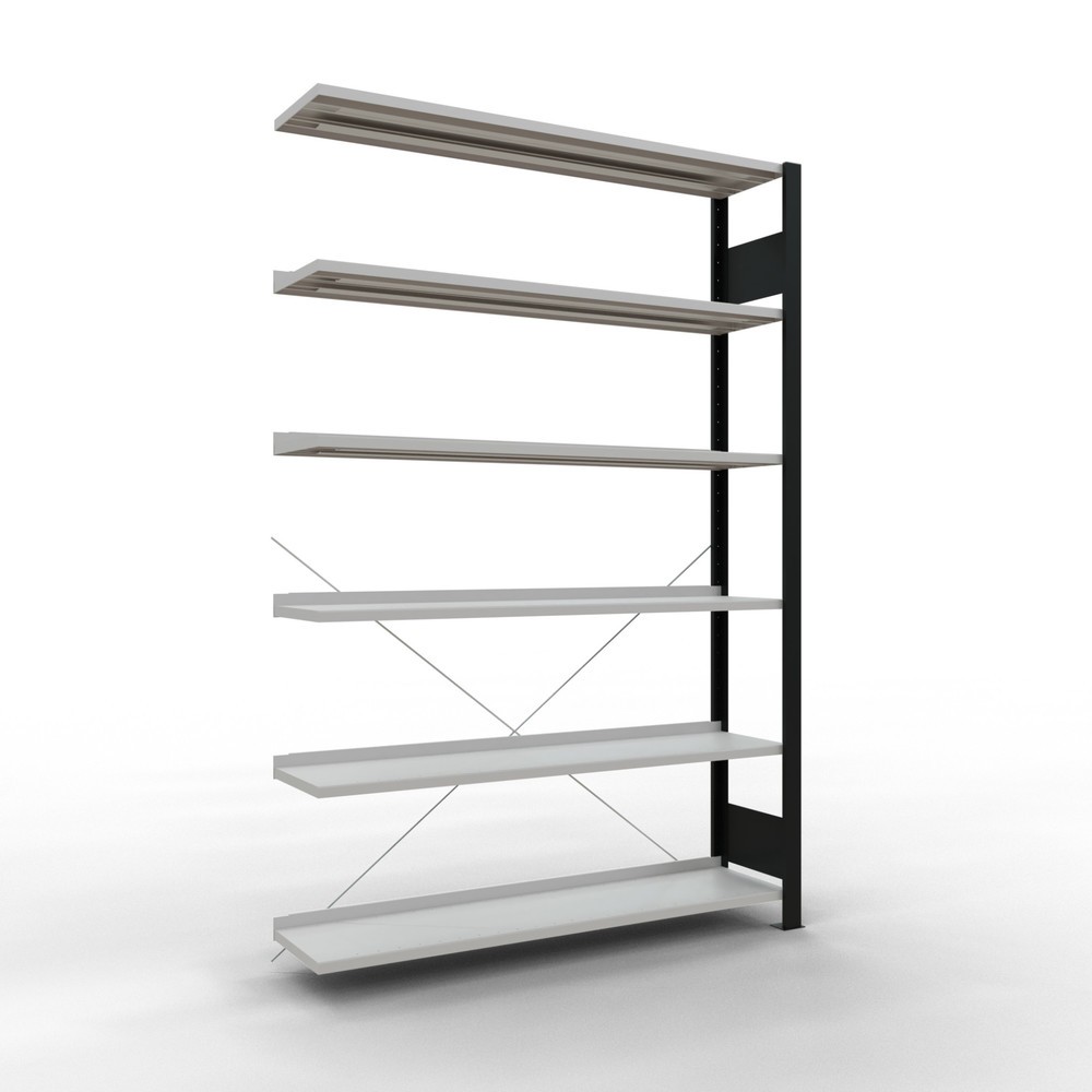 Immagine del prodotto: Scaffalatura per documenti SCHULTE campata aggiuntiva, monofronte, con spondine posteriori, portata per piano 85 kg, nero, AxLxP 2.000 x 1.300 x 300 mm