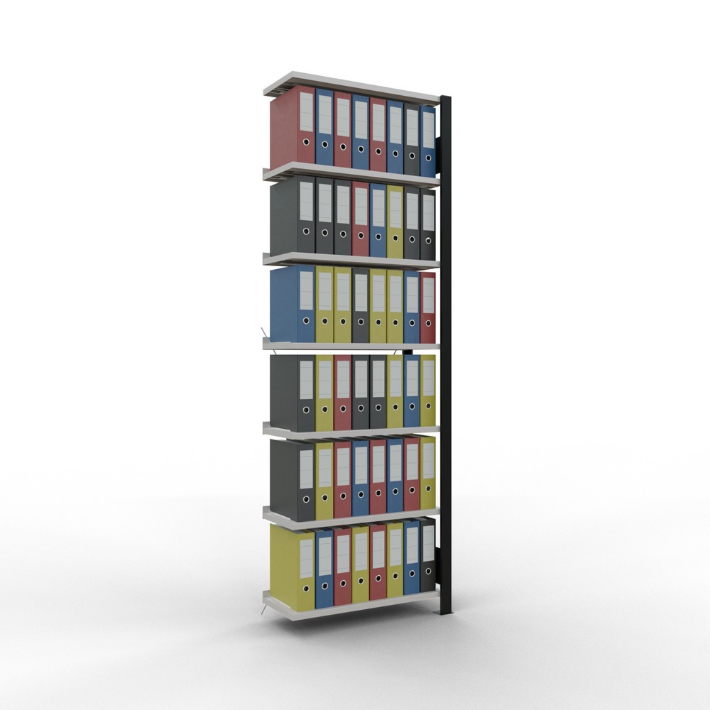 Immagine del prodotto n. 2: Scaffalatura per documenti SCHULTE campata aggiuntiva, monofronte, con spondine posteriori, portata per piano 85 kg, nero, AxLxP 2.300 x 750 x 300 mm