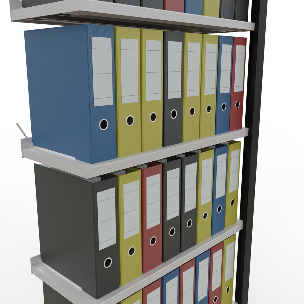 Immagine del prodotto n. 3: Scaffalatura per documenti SCHULTE campata aggiuntiva, monofronte, con spondine posteriori, portata per piano 85 kg, nero, AxLxP 2.300 x 750 x 300 mm