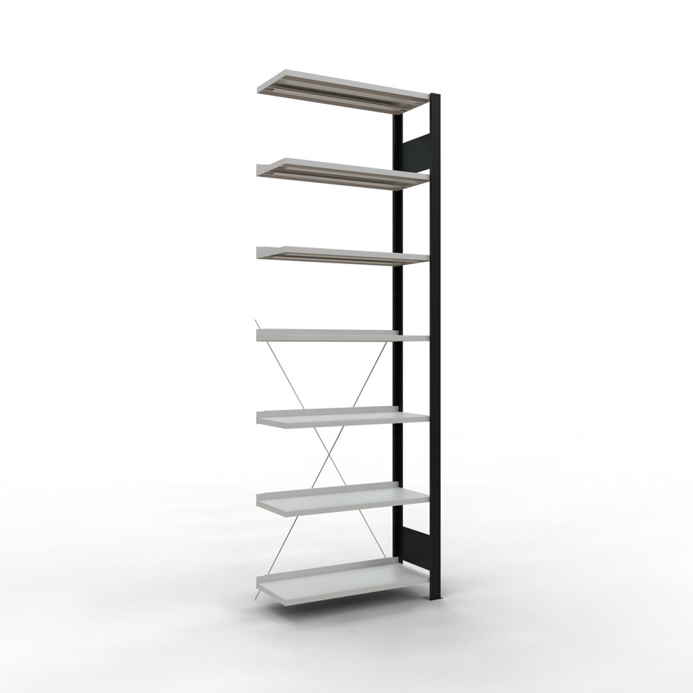 Immagine del prodotto: Scaffalatura per documenti SCHULTE campata aggiuntiva, monofronte, con spondine posteriori, portata per piano 85 kg, nero, AxLxP 2.300 x 750 x 300 mm