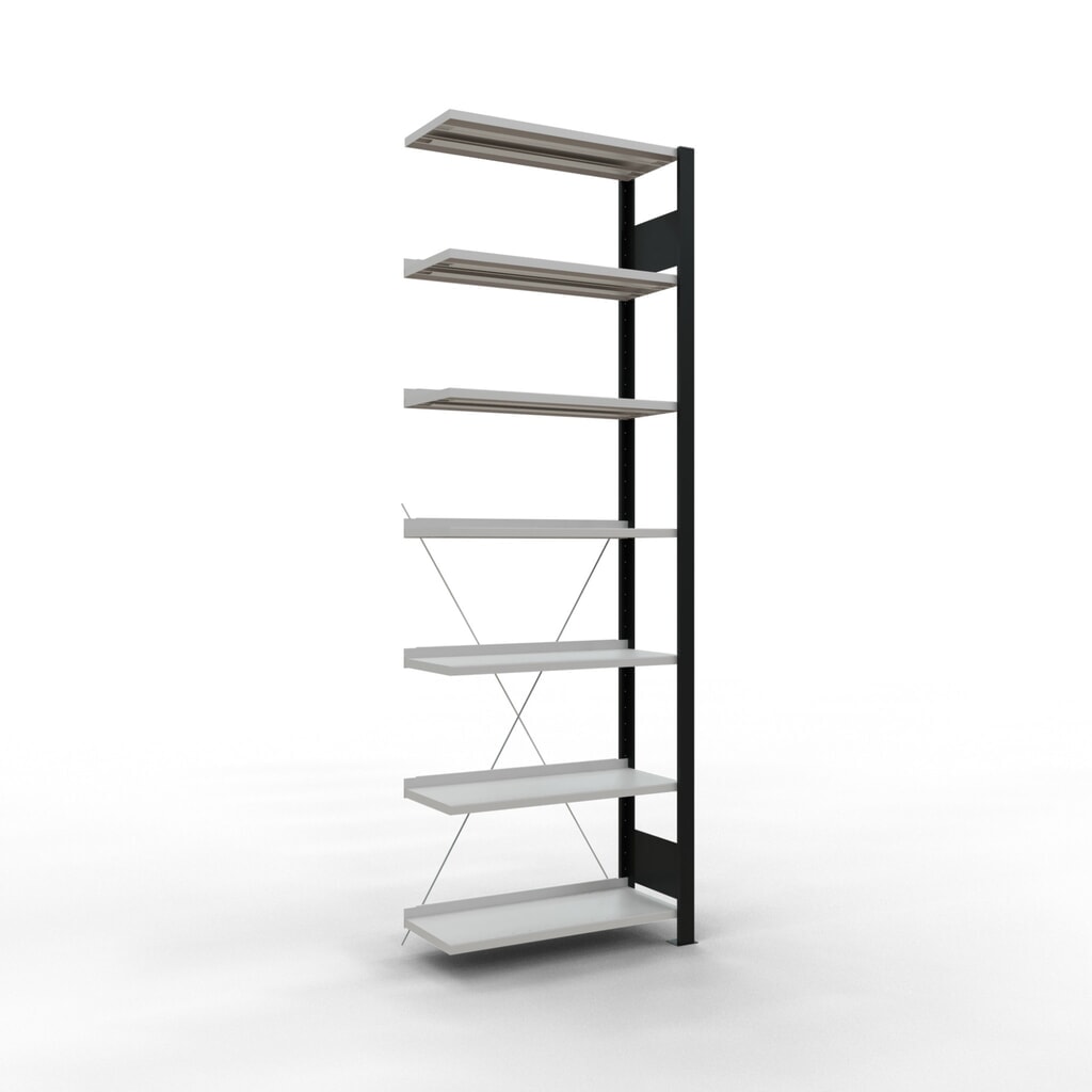 Scaffalatura per documenti SCHULTE campata aggiuntiva, monofronte, con spondine posteriori, portata per piano 85 kg, nero, AxLxP 2.300 x 750 x 300 mm Immagine del prodotto: Scaffalatura per documenti SCHULTE campata aggiuntiva, monofronte, con spondine posteriori, portata per piano 85 kg, nero, AxLxP 2.300 x 750 x 300 mm