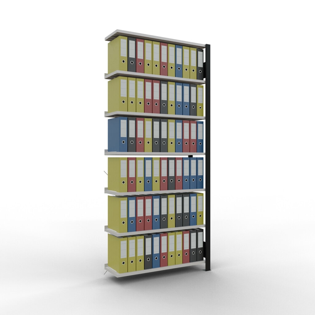 Immagine del prodotto n. 2: Scaffalatura per documenti SCHULTE campata aggiuntiva, monofronte, con spondine posteriori, portata per piano 85 kg, nero, AxLxP 2.300 x 1.000 x 300 mm