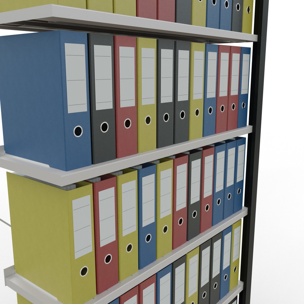 Immagine del prodotto n. 3: Scaffalatura per documenti SCHULTE campata aggiuntiva, monofronte, con spondine posteriori, portata per piano 85 kg, nero, AxLxP 2.300 x 1.000 x 300 mm