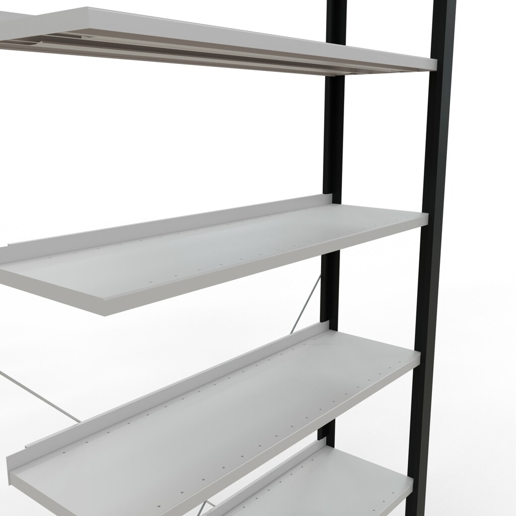 Scaffalatura per documenti SCHULTE campata aggiuntiva, monofronte, con spondine posteriori, portata per piano 85 kg, nero, AxLxP 2.300 x 1.000 x 300 mm Immagine del prodotto n. 4: Scaffalatura per documenti SCHULTE campata aggiuntiva, monofronte, con spondine posteriori, portata per piano 85 kg, nero, AxLxP 2.300 x 1.000 x 300 mm