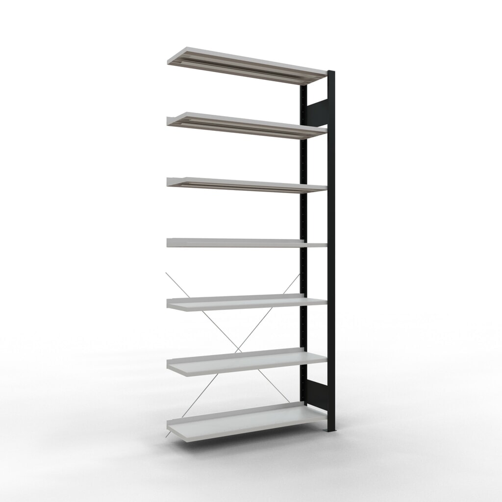 Immagine del prodotto: Scaffalatura per documenti SCHULTE campata aggiuntiva, monofronte, con spondine posteriori, portata per piano 85 kg, nero, AxLxP 2.300 x 1.000 x 300 mm