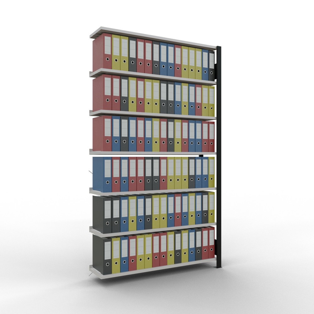 Immagine del prodotto n. 2: Scaffalatura per documenti SCHULTE campata aggiuntiva, monofronte, con spondine posteriori, portata per piano 85 kg, nero, AxLxP 2.300 x 1.300 x 300 mm