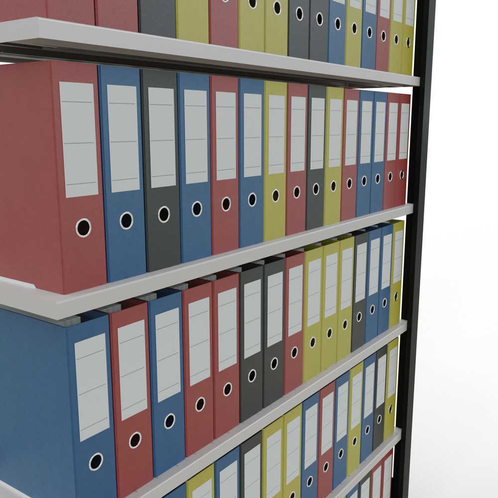 Immagine del prodotto n. 3: Scaffalatura per documenti SCHULTE campata aggiuntiva, monofronte, con spondine posteriori, portata per piano 85 kg, nero, AxLxP 2.300 x 1.300 x 300 mm