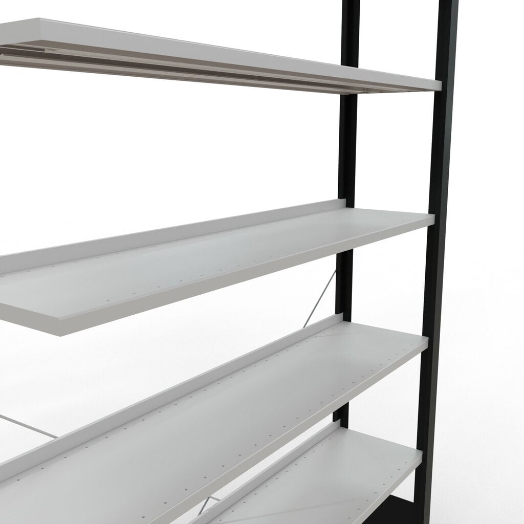 Immagine del prodotto n. 4: Scaffalatura per documenti SCHULTE campata aggiuntiva, monofronte, con spondine posteriori, portata per piano 85 kg, nero, AxLxP 2.300 x 1.300 x 300 mm