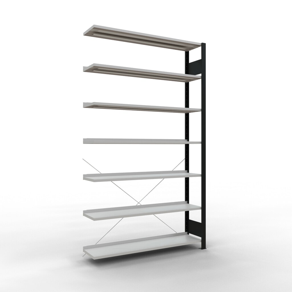 Immagine del prodotto: Scaffalatura per documenti SCHULTE campata aggiuntiva, monofronte, con spondine posteriori, portata per piano 85 kg, nero, AxLxP 2.300 x 1.300 x 300 mm