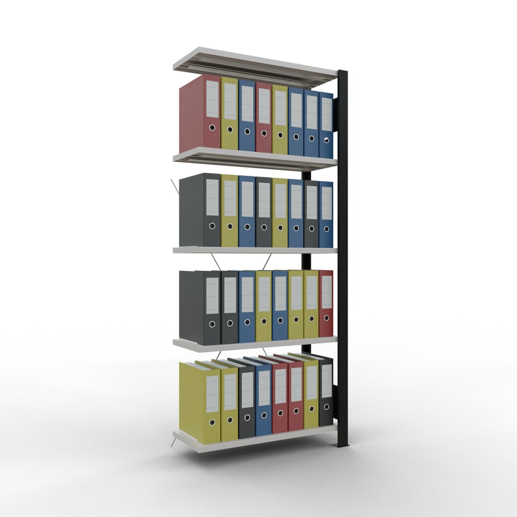 Scaffalatura per documenti SCHULTE campata aggiuntiva, monofronte, senza spondine posteriori, nero, portata per piano 85 kg, AxLxP 1.800 x 750 x 300 mm Immagine del prodotto n. 3: Scaffalatura per documenti SCHULTE campata aggiuntiva, monofronte, senza spondine posteriori, nero, portata per piano 85 kg, AxLxP 1.800 x 750 x 300 mm