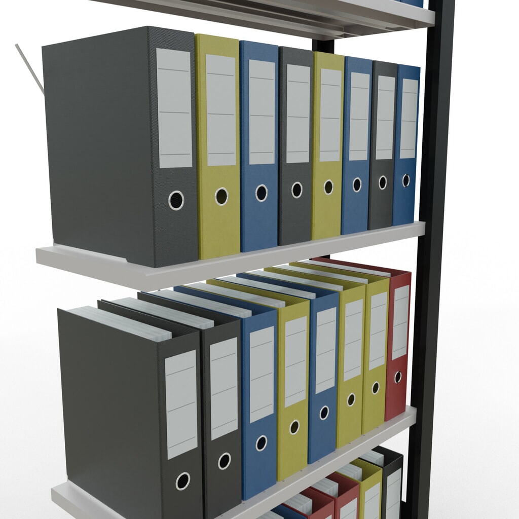 Scaffalatura per documenti SCHULTE campata aggiuntiva, monofronte, senza spondine posteriori, nero, portata per piano 85 kg, AxLxP 1.800 x 750 x 300 mm Immagine del prodotto n. 4: Scaffalatura per documenti SCHULTE campata aggiuntiva, monofronte, senza spondine posteriori, nero, portata per piano 85 kg, AxLxP 1.800 x 750 x 300 mm