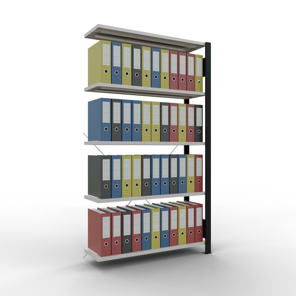 Scaffalatura per documenti SCHULTE campata aggiuntiva, monofronte, senza spondine posteriori, nero, portata per piano 85 kg, HxLxP 1.800 x 1.000 x 300 mm Immagine del prodotto n. 2: Scaffalatura per documenti SCHULTE campata aggiuntiva, monofronte, senza spondine posteriori, nero, portata per piano 85 kg, HxLxP 1.800 x 1.000 x 300 mm