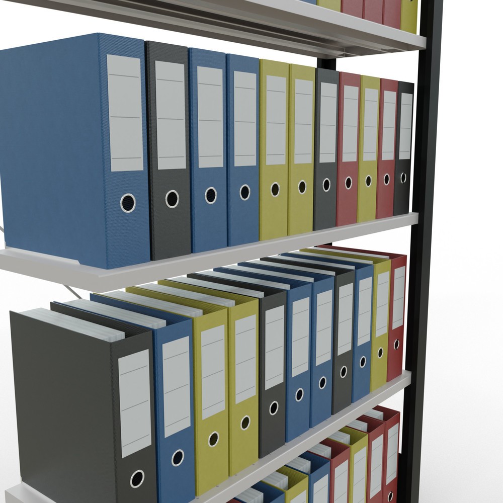 Immagine del prodotto n. 3: Scaffalatura per documenti SCHULTE campata aggiuntiva, monofronte, senza spondine posteriori, nero, portata per piano 85 kg, HxLxP 1.800 x 1.000 x 300 mm