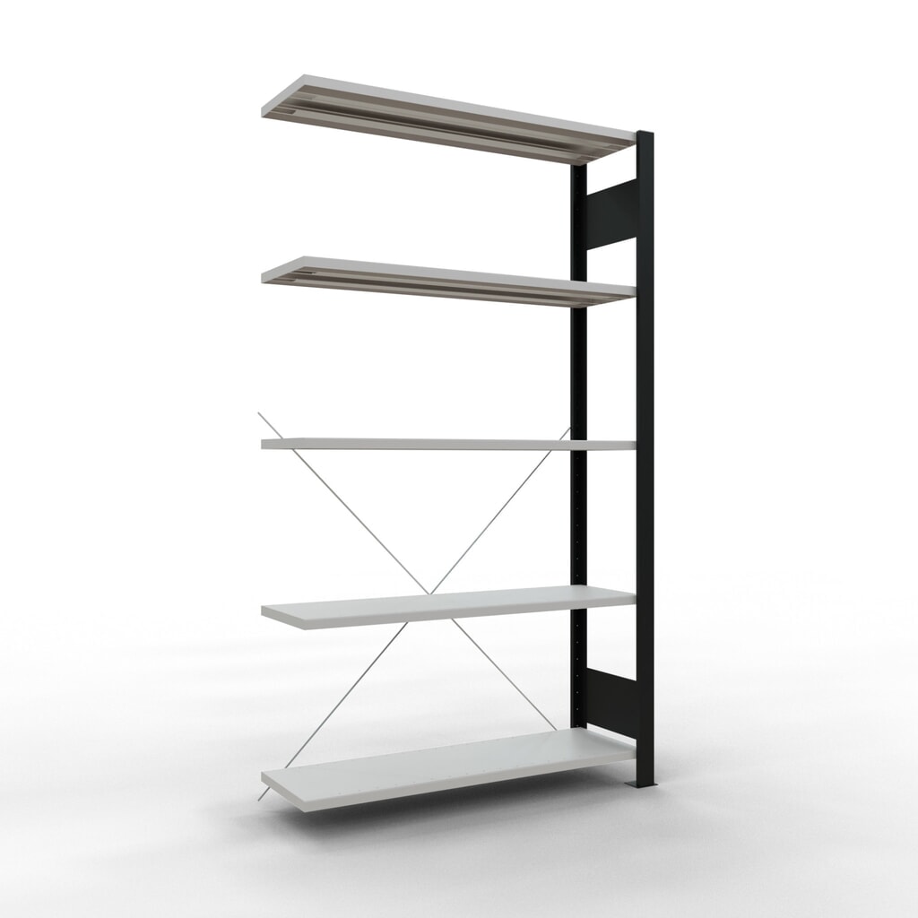 Immagine del prodotto: Scaffalatura per documenti SCHULTE campata aggiuntiva, monofronte, senza spondine posteriori, nero, portata per piano 85 kg, HxLxP 1.800 x 1.000 x 300 mm