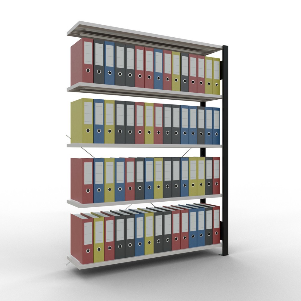 Immagine del prodotto n. 2: Scaffalatura per documenti SCHULTE campata aggiuntiva, monofronte, senza spondine posteriori, nero, portata per piano 85 kg, AxLxP 1.800 x 1.300 x 300 mm