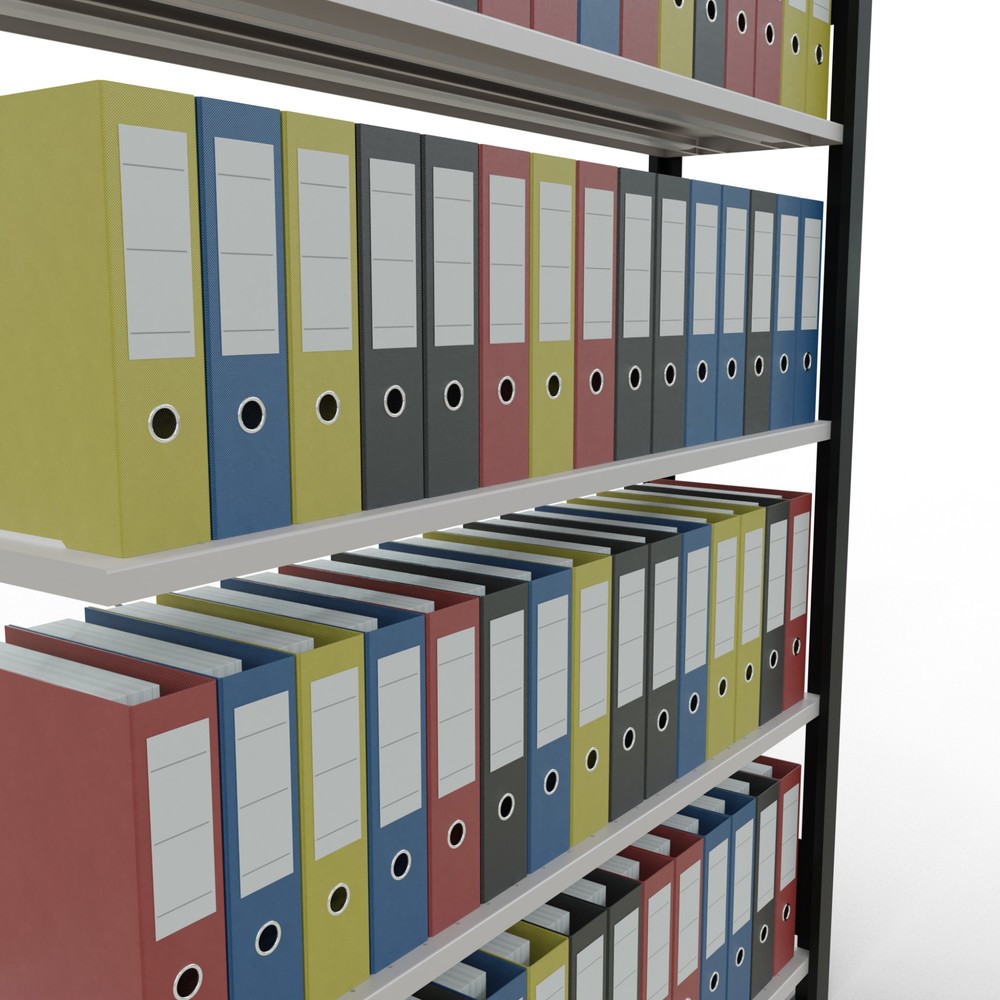 Immagine del prodotto n. 3: Scaffalatura per documenti SCHULTE campata aggiuntiva, monofronte, senza spondine posteriori, nero, portata per piano 85 kg, AxLxP 1.800 x 1.300 x 300 mm