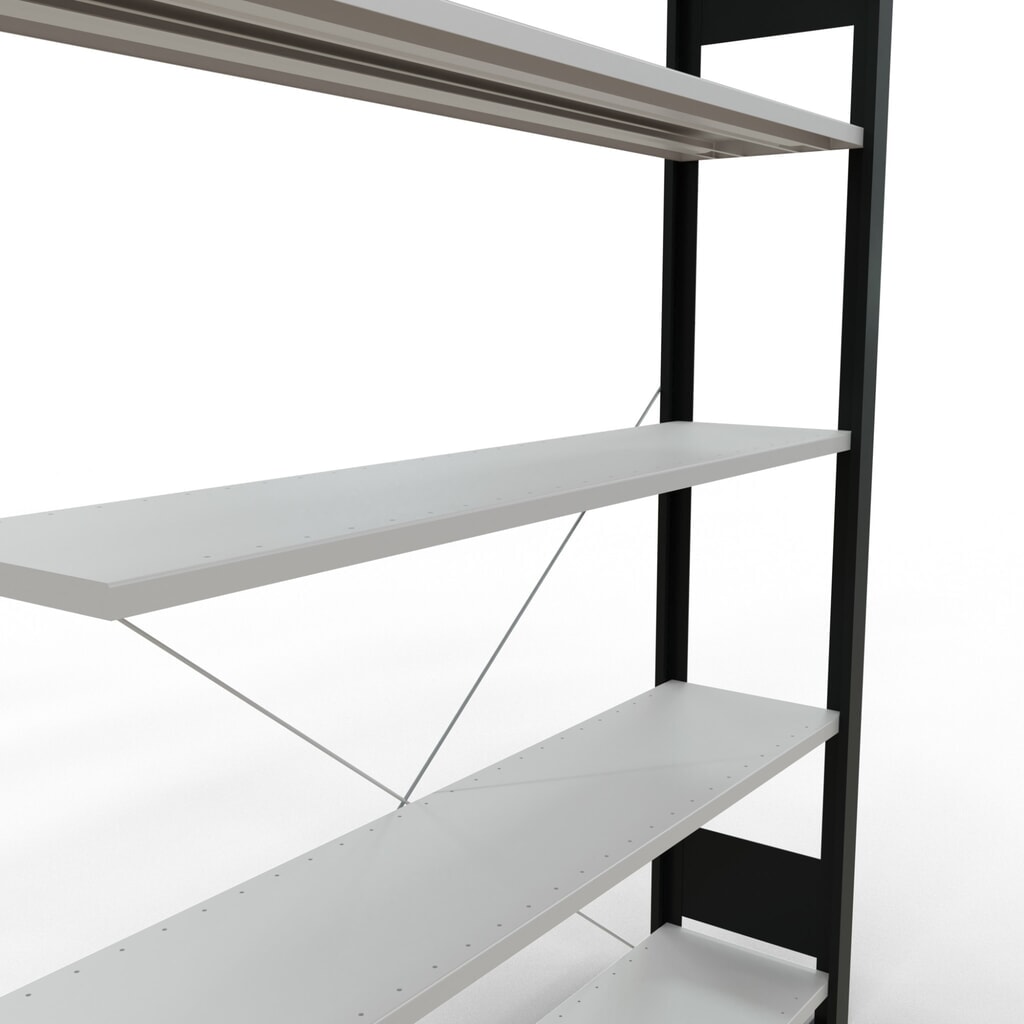 Scaffalatura per documenti SCHULTE campata aggiuntiva, monofronte, senza spondine posteriori, nero, portata per piano 85 kg, AxLxP 1.800 x 1.300 x 300 mm Immagine del prodotto n. 4: Scaffalatura per documenti SCHULTE campata aggiuntiva, monofronte, senza spondine posteriori, nero, portata per piano 85 kg, AxLxP 1.800 x 1.300 x 300 mm