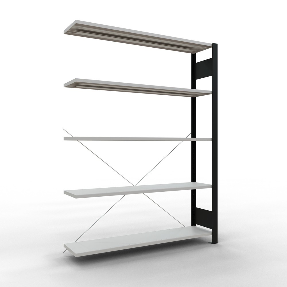 Immagine del prodotto: Scaffalatura per documenti SCHULTE campata aggiuntiva, monofronte, senza spondine posteriori, nero, portata per piano 85 kg, AxLxP 1.800 x 1.300 x 300 mm