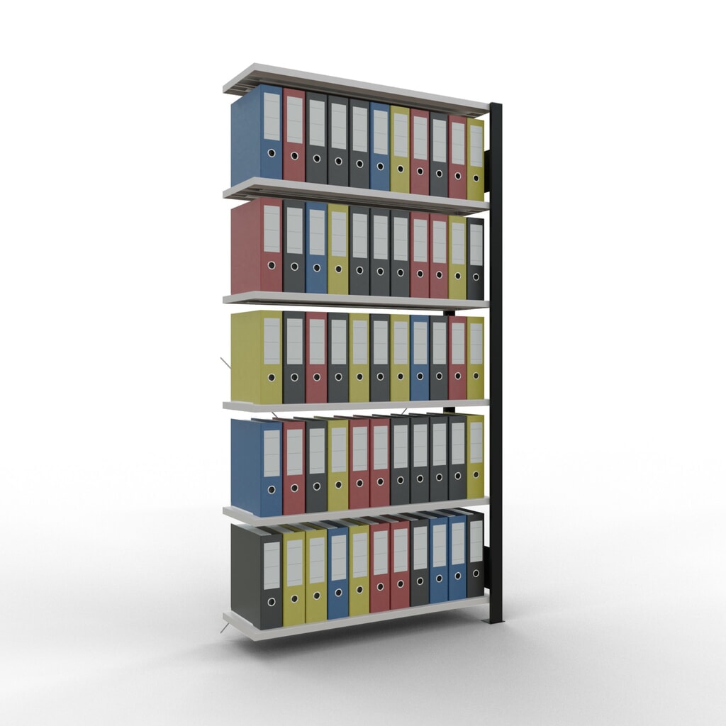 Scaffalatura per documenti SCHULTE campata aggiuntiva, monofronte, senza spondine posteriori, nero, portata per piano 85 kg, AxLxP 2.000 x 1.000 x 300 mm Immagine del prodotto n. 2: Scaffalatura per documenti SCHULTE campata aggiuntiva, monofronte, senza spondine posteriori, nero, portata per piano 85 kg, AxLxP 2.000 x 1.000 x 300 mm