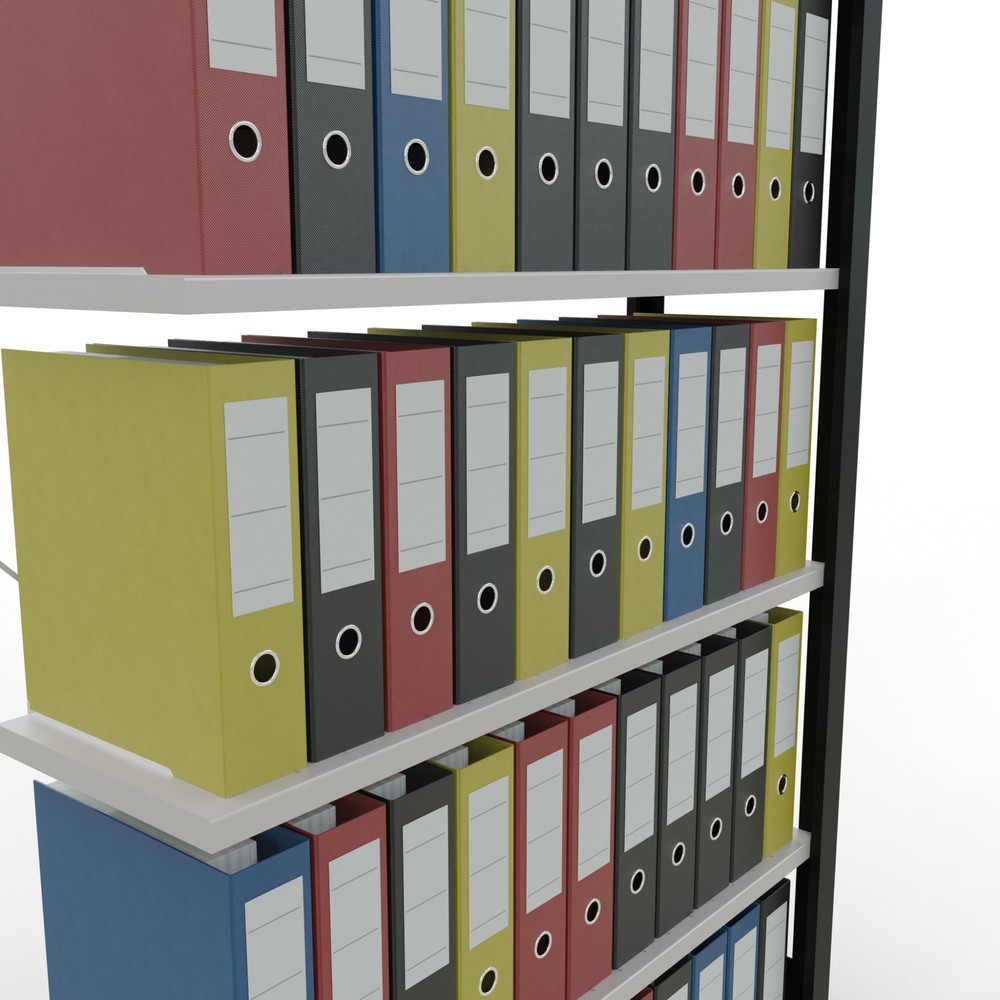 Immagine del prodotto n. 3: Scaffalatura per documenti SCHULTE campata aggiuntiva, monofronte, senza spondine posteriori, nero, portata per piano 85 kg, AxLxP 2.000 x 1.000 x 300 mm