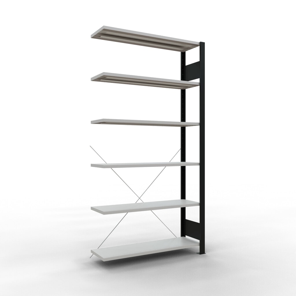 Immagine del prodotto: Scaffalatura per documenti SCHULTE campata aggiuntiva, monofronte, senza spondine posteriori, nero, portata per piano 85 kg, AxLxP 2.000 x 1.000 x 300 mm