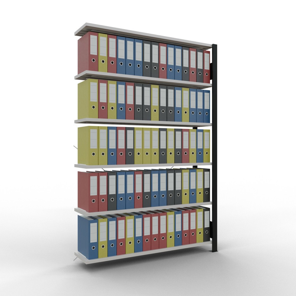 Immagine del prodotto n. 2: Scaffalatura per documenti SCHULTE campata aggiuntiva, monofronte, senza spondine posteriori, nero, portata per piano 85 kg, HxLxP 2.000 x 1.300 x 300 mm