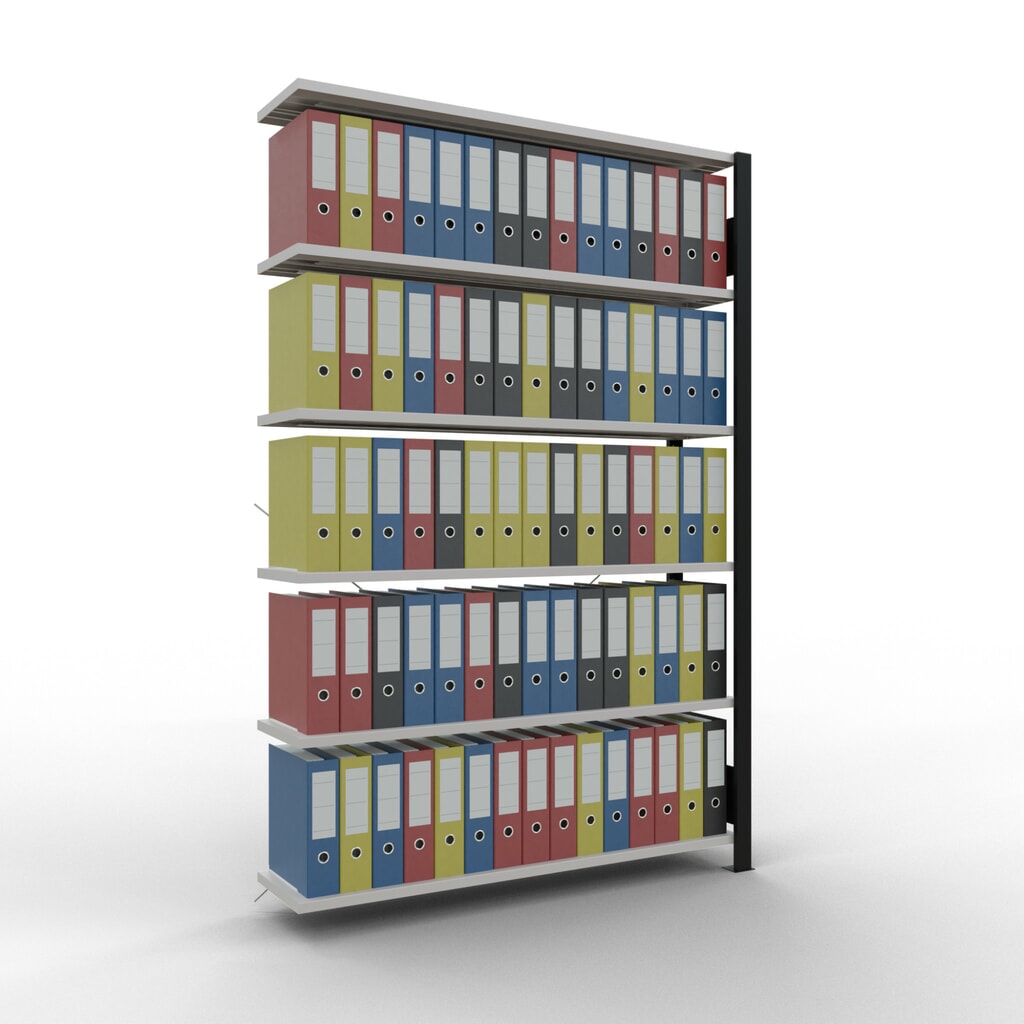 Immagine del prodotto n. 2: Scaffalatura per documenti SCHULTE campata aggiuntiva, monofronte, senza spondine posteriori, nero, portata per piano 85 kg, HxLxP 2.000 x 1.300 x 300 mm