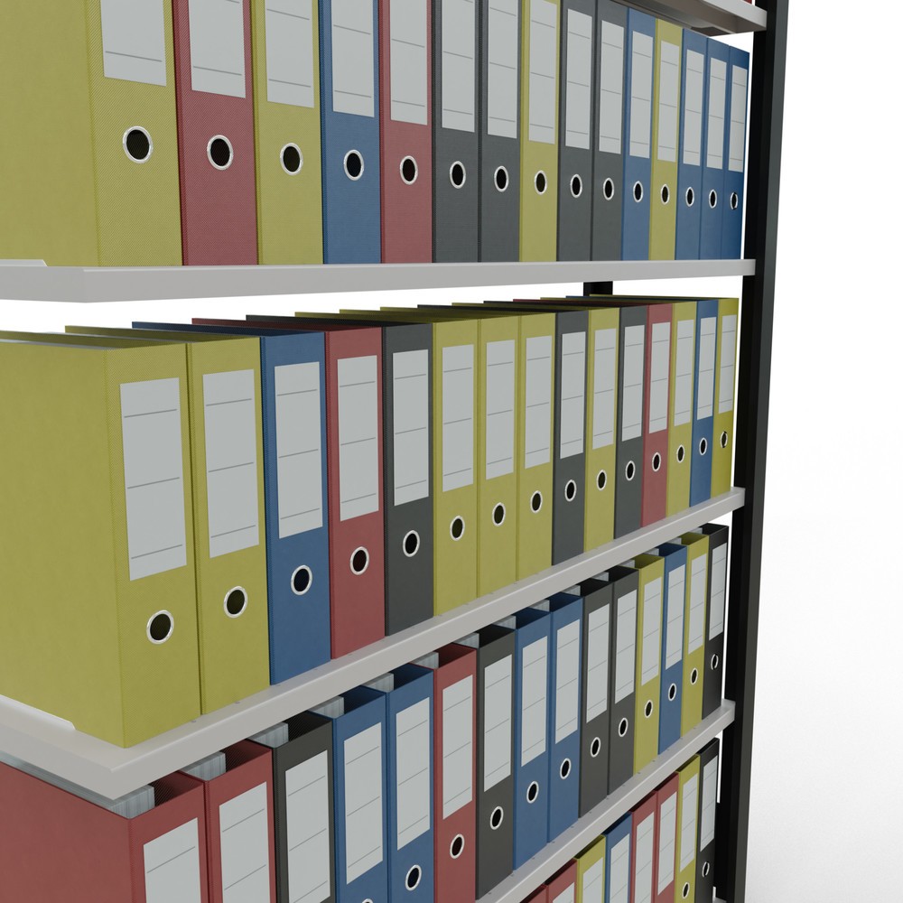 Immagine del prodotto n. 3: Scaffalatura per documenti SCHULTE campata aggiuntiva, monofronte, senza spondine posteriori, nero, portata per piano 85 kg, HxLxP 2.000 x 1.300 x 300 mm