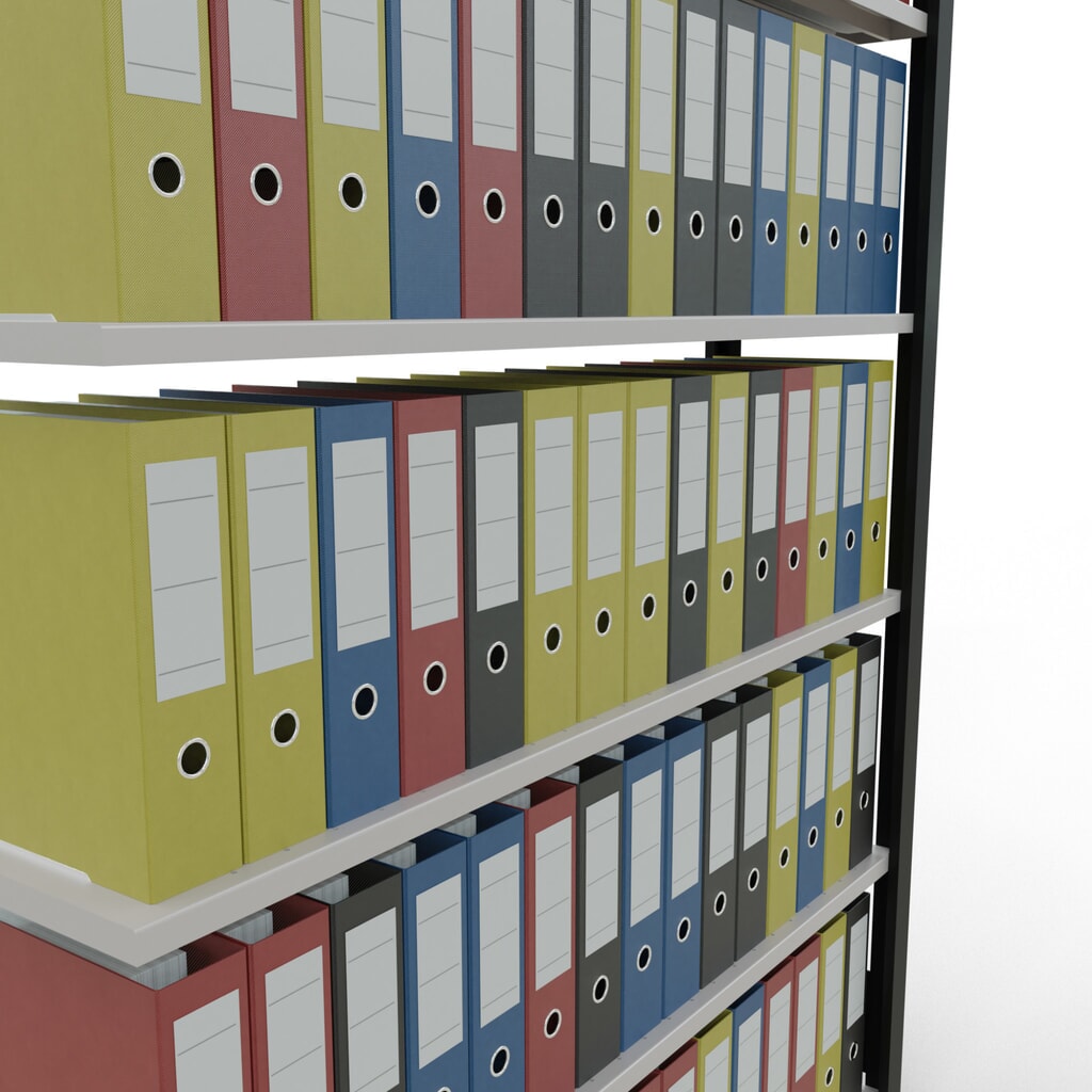 Immagine del prodotto n. 3: Scaffalatura per documenti SCHULTE campata aggiuntiva, monofronte, senza spondine posteriori, nero, portata per piano 85 kg, HxLxP 2.000 x 1.300 x 300 mm