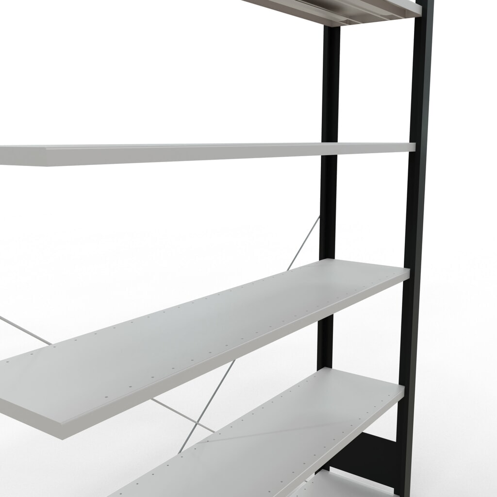 Scaffalatura per documenti SCHULTE campata aggiuntiva, monofronte, senza spondine posteriori, nero, portata per piano 85 kg, HxLxP 2.000 x 1.300 x 300 mm Immagine del prodotto n. 4: Scaffalatura per documenti SCHULTE campata aggiuntiva, monofronte, senza spondine posteriori, nero, portata per piano 85 kg, HxLxP 2.000 x 1.300 x 300 mm