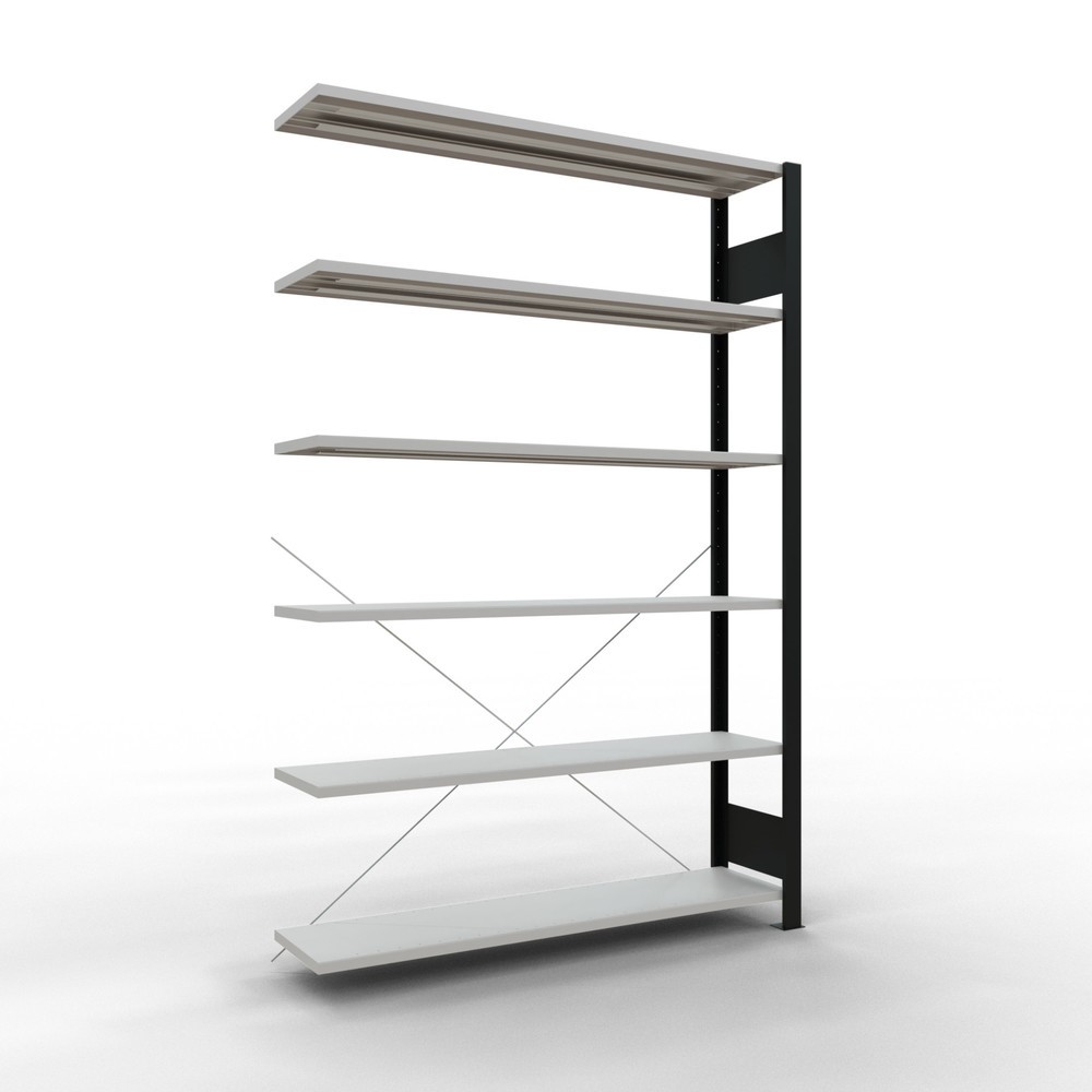 Immagine del prodotto: Scaffalatura per documenti SCHULTE campata aggiuntiva, monofronte, senza spondine posteriori, nero, portata per piano 85 kg, HxLxP 2.000 x 1.300 x 300 mm