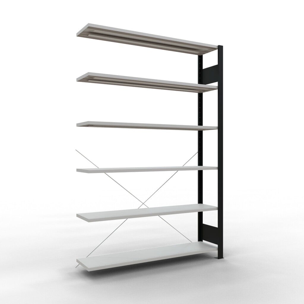Scaffalatura per documenti SCHULTE campata aggiuntiva, monofronte, senza spondine posteriori, nero, portata per piano 85 kg, HxLxP 2.000 x 1.300 x 300 mm Immagine del prodotto: Scaffalatura per documenti SCHULTE campata aggiuntiva, monofronte, senza spondine posteriori, nero, portata per piano 85 kg, HxLxP 2.000 x 1.300 x 300 mm
