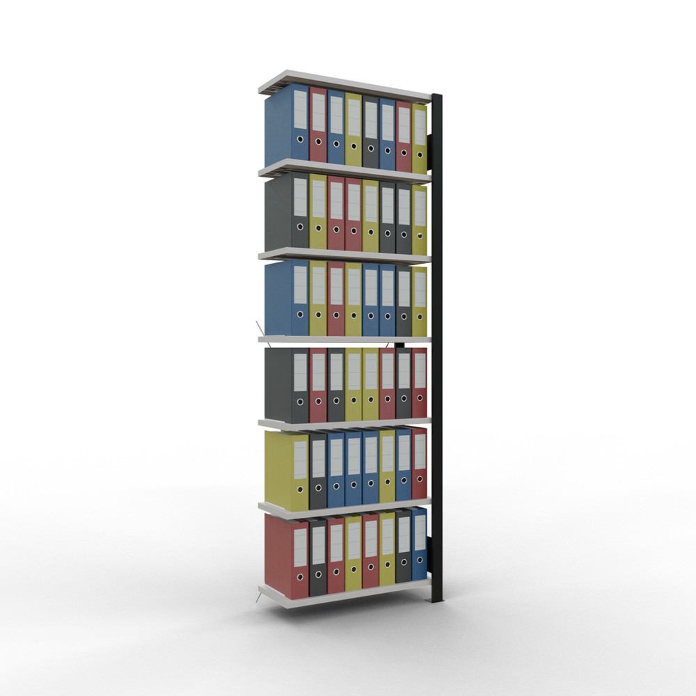 Immagine del prodotto n. 2: Scaffalatura per documenti SCHULTE campata aggiuntiva, monofronte, senza spondine posteriori, nero, portata per piano 85 kg, HxLxP 2.300 x 750 x 300 mm