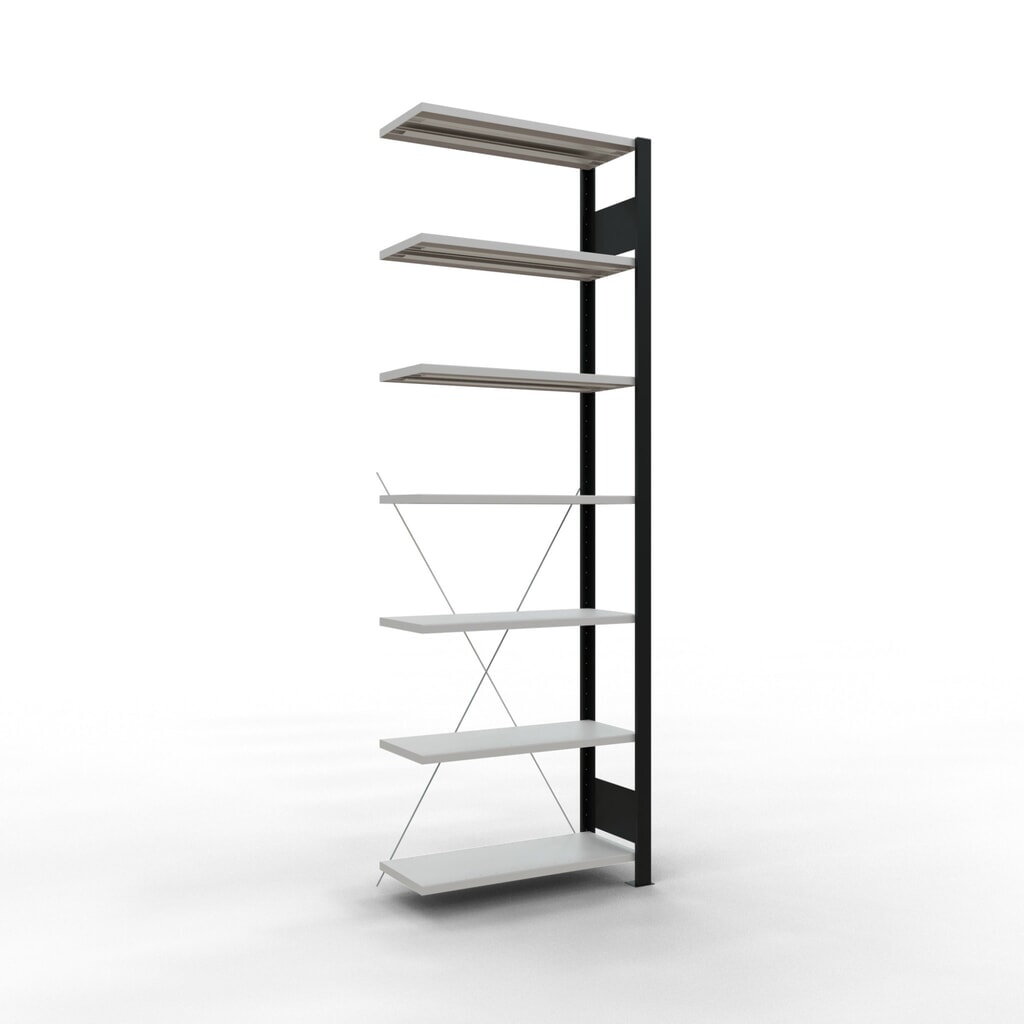 Scaffalatura per documenti SCHULTE campata aggiuntiva, monofronte, senza spondine posteriori, nero, portata per piano 85 kg, HxLxP 2.300 x 750 x 300 mm Immagine del prodotto: Scaffalatura per documenti SCHULTE campata aggiuntiva, monofronte, senza spondine posteriori, nero, portata per piano 85 kg, HxLxP 2.300 x 750 x 300 mm