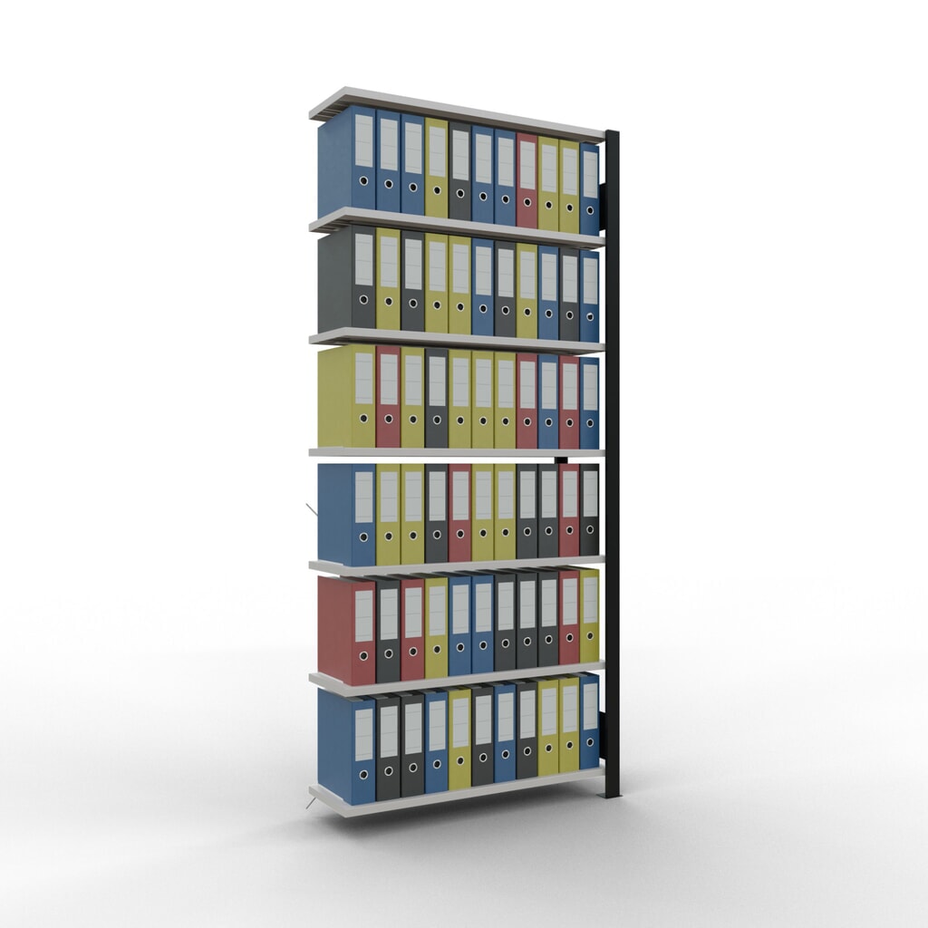 Scaffalatura per documenti SCHULTE campata aggiuntiva, monofronte, senza spondine posteriori, nero, portata per piano 85 kg, AxLxP 2.300 x 1.000 x 300 mm Immagine del prodotto n. 2: Scaffalatura per documenti SCHULTE campata aggiuntiva, monofronte, senza spondine posteriori, nero, portata per piano 85 kg, AxLxP 2.300 x 1.000 x 300 mm