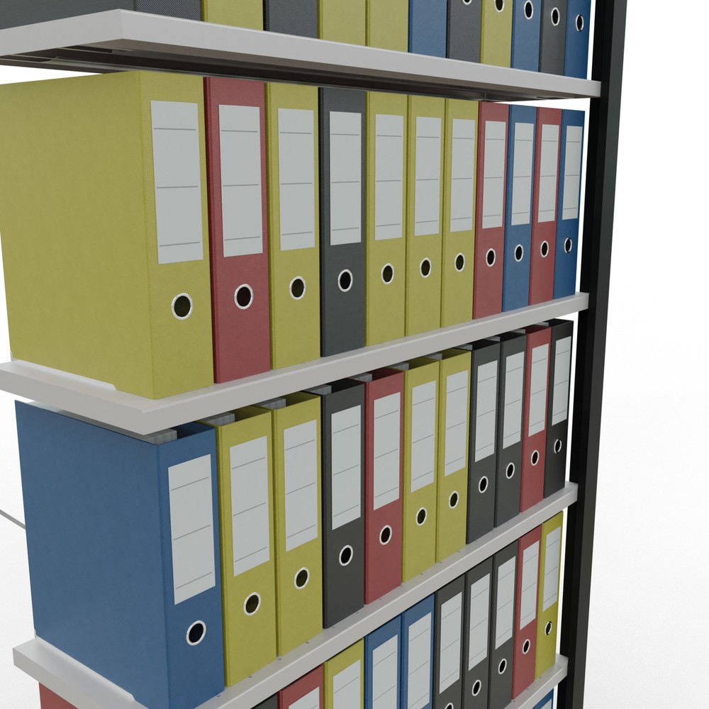Immagine del prodotto n. 3: Scaffalatura per documenti SCHULTE campata aggiuntiva, monofronte, senza spondine posteriori, nero, portata per piano 85 kg, AxLxP 2.300 x 1.000 x 300 mm